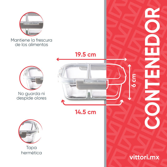 VITTORI Hermético de vidrio Tangle con tapa plástica 850ml – Ideal para conservar alimentos y líquidos