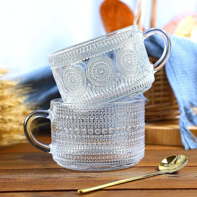 Vittori Set de 2 tazas de vidrio Fara con tapa de bambú y cuchara – 430 ml c/u